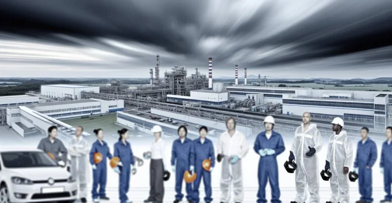 Am să îți descriu cum ar putea arăta o astfel de imagine: Imaginea ar putea fi un peisaj industrial vast al unei fabrici moderne, reprezentând uzina GM din St. Catharines, pe fundalul unui cer înnorat, simbolizând incertitudinea și provocările viitoare. În prim-plan, un grup de muncitori își țin echipamentele de protecție, privindu-se unii pe alții cu îngrijorare, reprezentând cei 1.000 de lucrători afectați de întârzierea producției motoarelor pentru vehicule electrice (EV). Pe partea stângă a imaginii, ar putea fi creat un efect de blur pentru a simboliza trecerea timpului până în 2027, când este așteptată demararea producției. De asemenea, în colțurile imaginii, s-ar putea observa elemente de infrastructură și utilaje neutilizate, cu aspect de uzură treptată, sugerând stagnarea. Tonurile generale ale imaginii ar putea fi gri și albastru pentru a adăuga la atmosfera de așteptare și tensiune. Titlul ar putea fi integrat subtil în cerul înnorat cu litere albe sau argintii, asigurându-se că mesajul este clar și vizibil. Această compoziție ar susține vizual mesajul articolului, transmițând impactul amânării asupra comunității de muncitori și asupra viitorului producției auto.